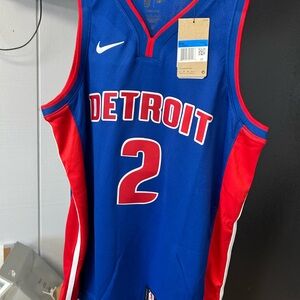 Nike Detroit Blue and Red Basketball Jersey